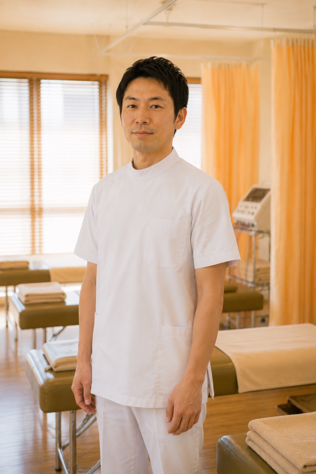 清潔な白いケーシー姿の院長